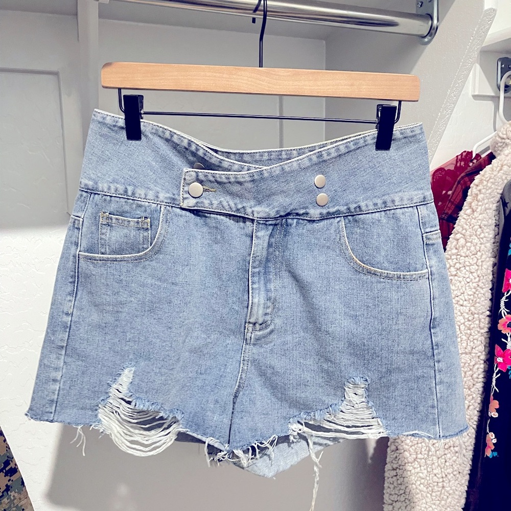 SHOPLANE201 | Asymmetrical Jean Shorts